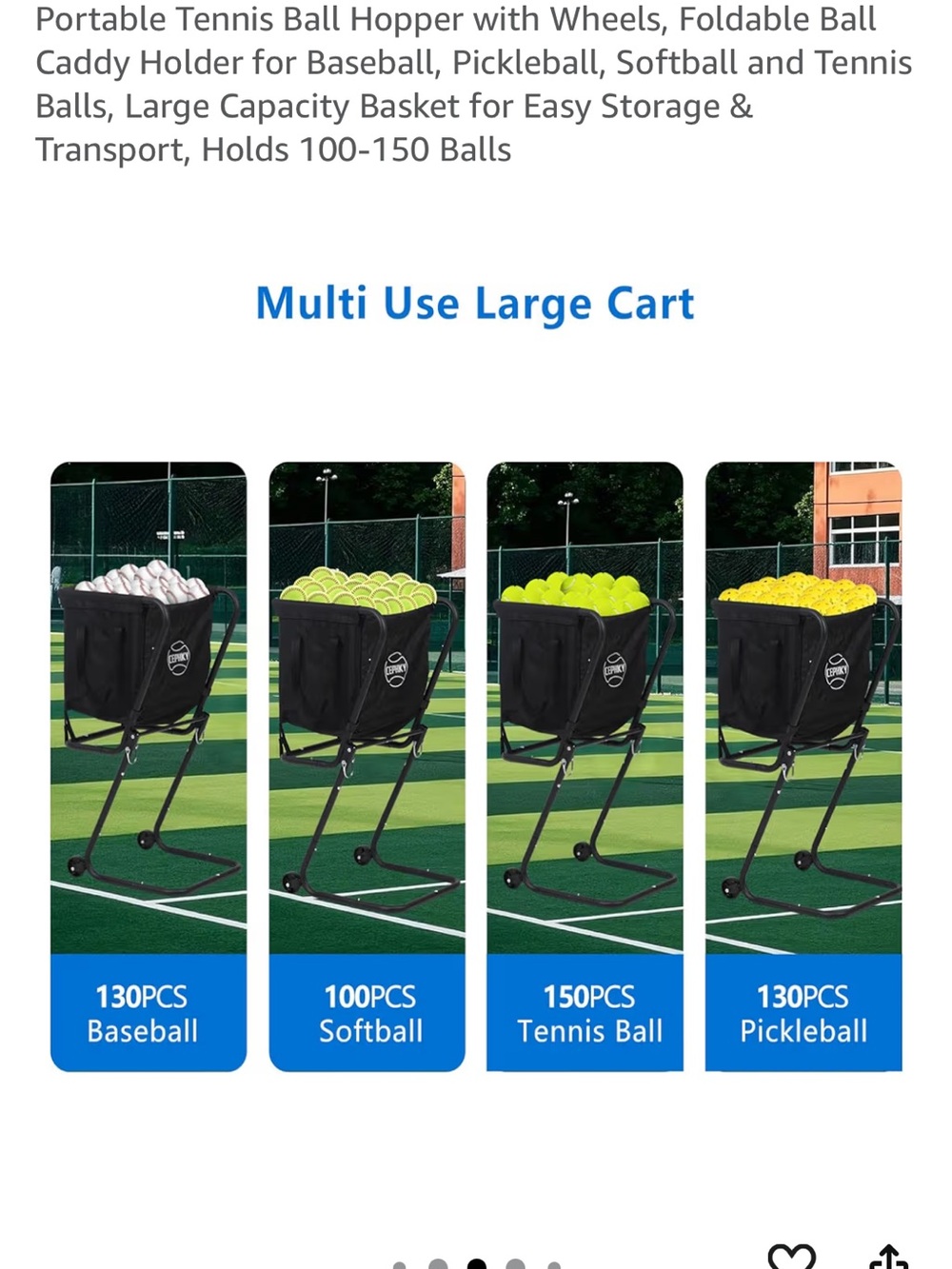 Portable Foldable Ball Cart/Hopper - Black